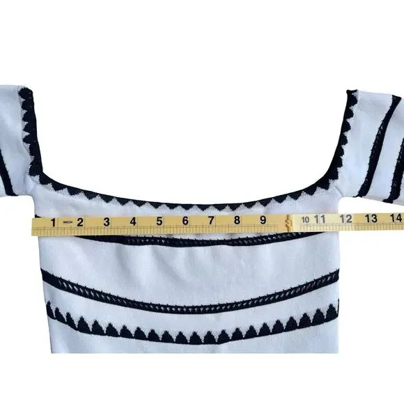 Ronny Kobo White Black Off Shoulder Stretchy Knit Top - Size XS - Picture 5 of 12
